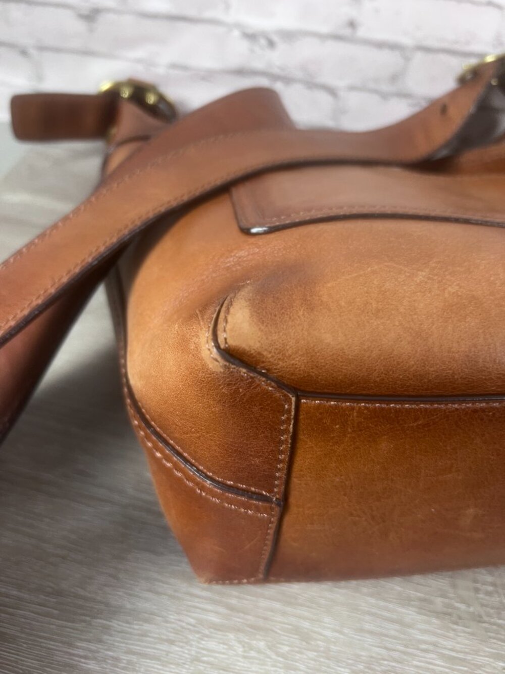 Coach F12376 Cognac Leather Hobo Shoulder Bag Tattersall Lining - Picture 7 of 9